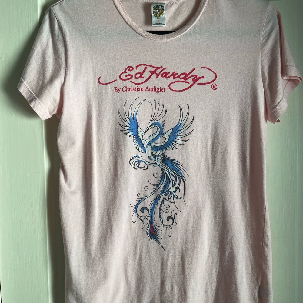 Vintage Ed Hardy Pink Bird Graphic T-Shirt